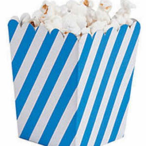 blue and white striped popcorn boxes