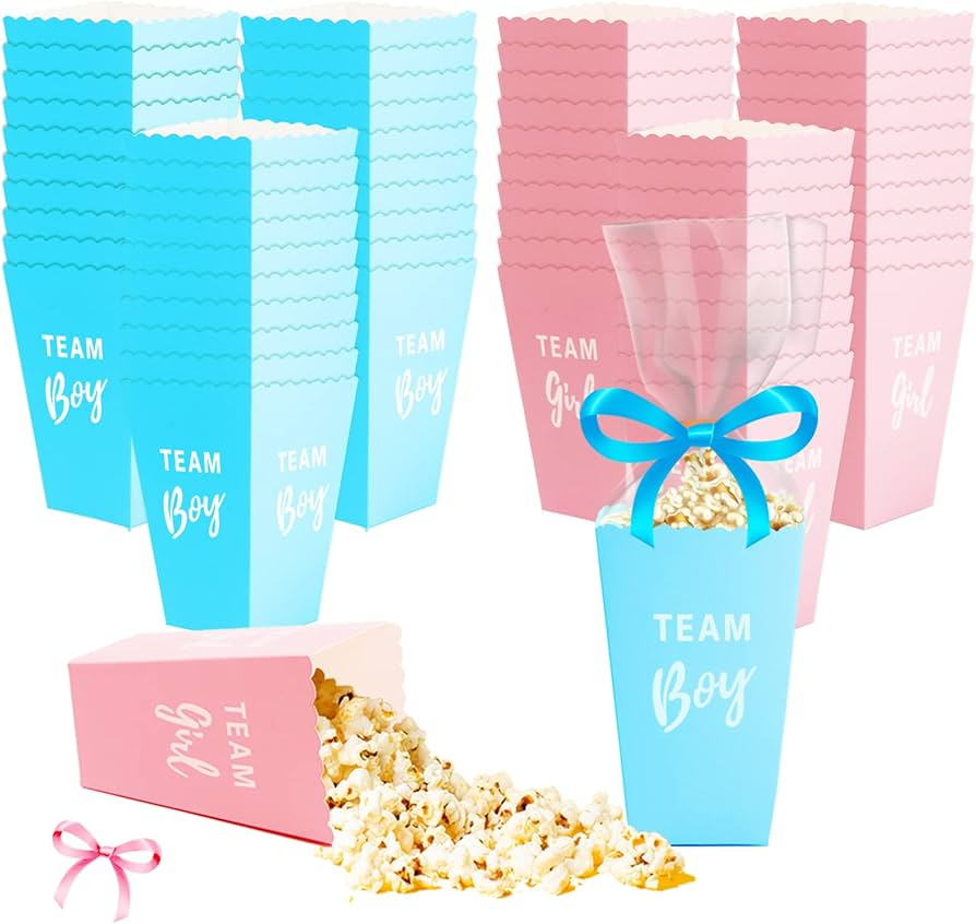 pink and blue popcorn boxes