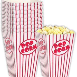 red striped popcorn boxes